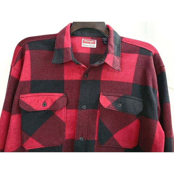 Vintage Wrangler Men's (L) Black & Red Buffalo Plaid Fleece Button Up Shirt - Picture 2 of 9